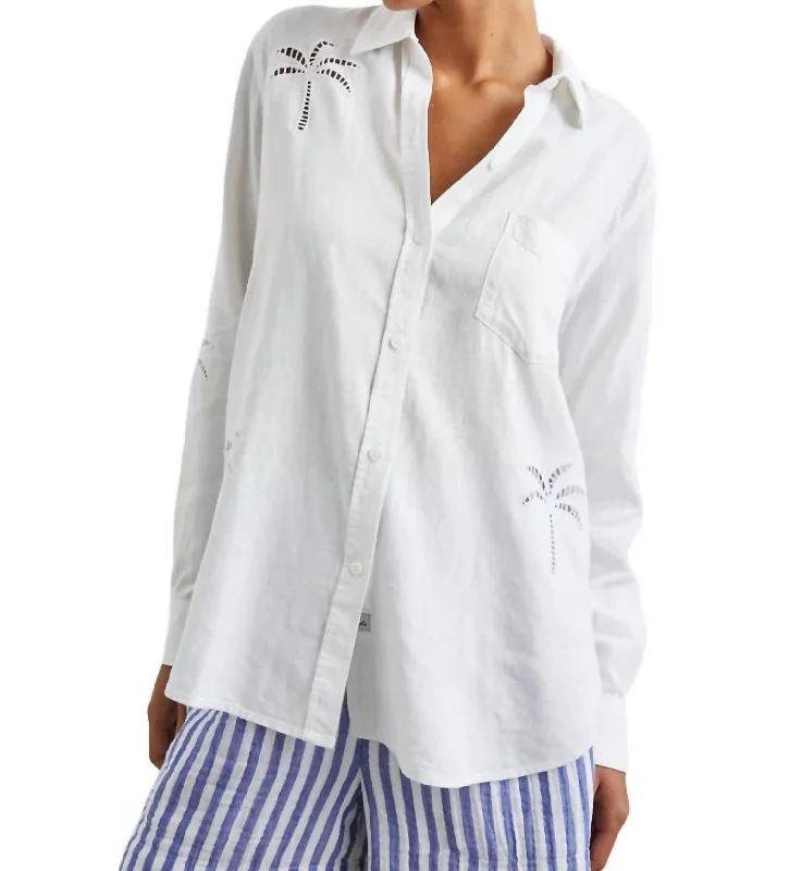 Charli Button Down Shirt In White Palm Tree Eyelet