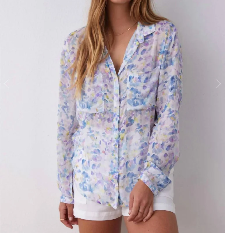 Full Button Down Hipster Shirt In Orchid Floral Print