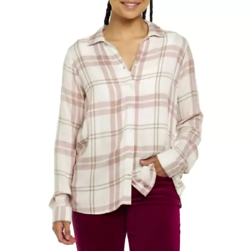 Rumi Shirt In Washed Mauve Tan Plaid