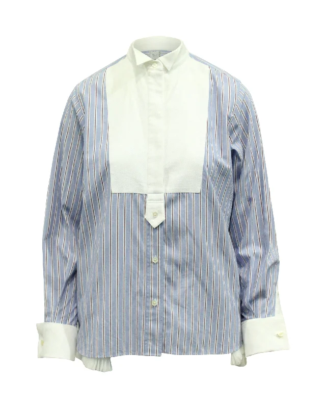 Sacai Striped Shirt in Blue and White Cotton