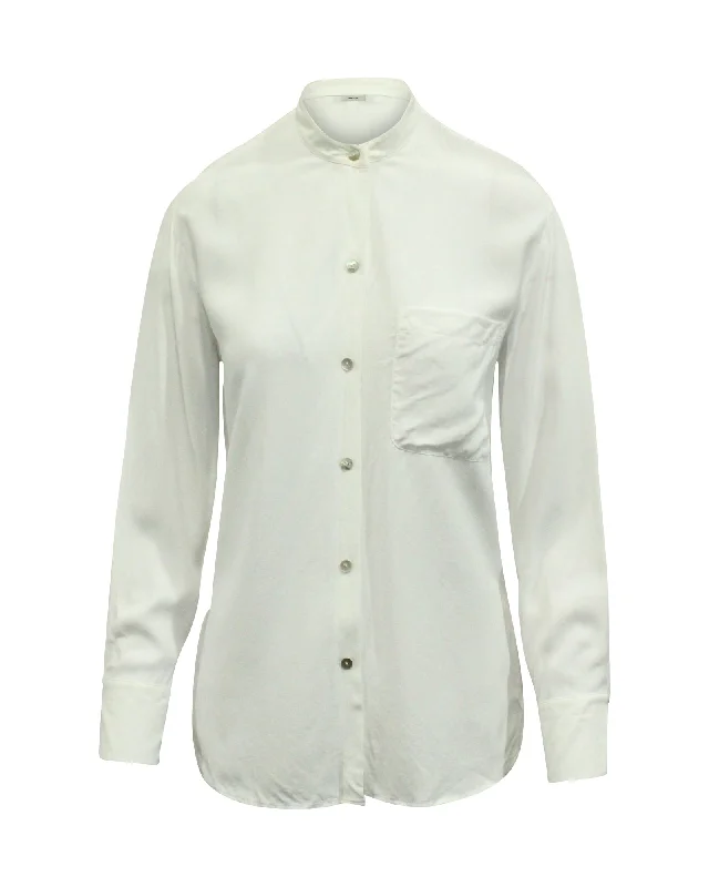 Vince Mandarin Collar Shirt in White Viscose