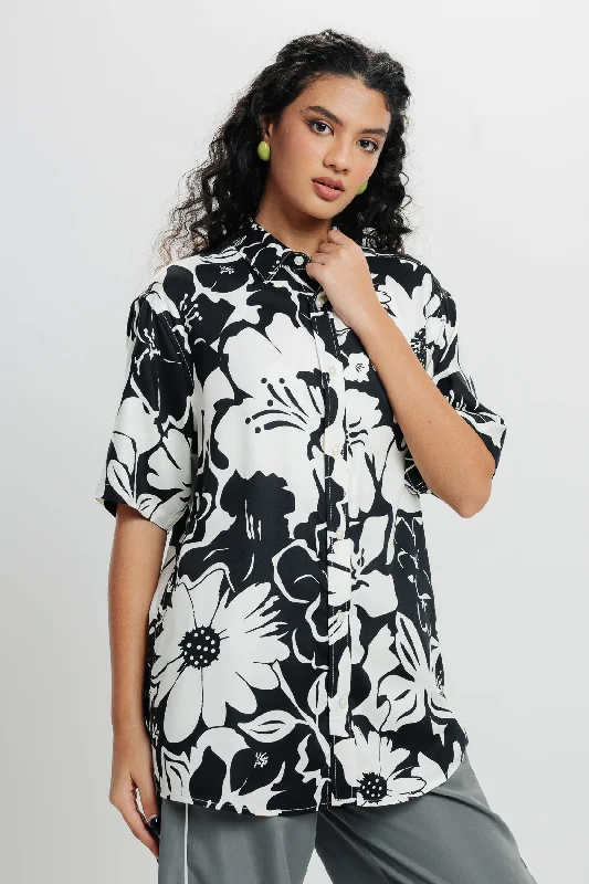 White Black Print Viscose Shirt