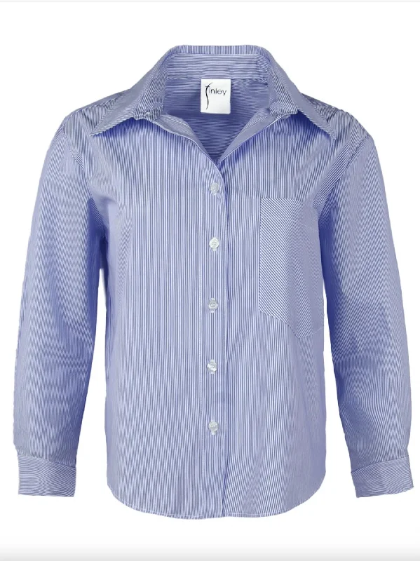 Women's Andie Poplin Button Down Shirt In Blue/white Stripe