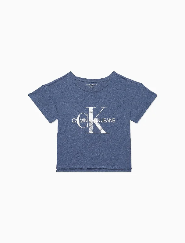 Calvin Klein Distressed Monogram Logo Cropped T-Shirt - Women