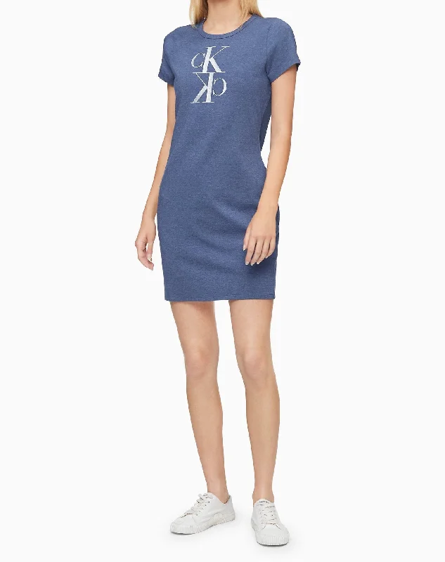 Calvin Klein Glitter Mirror Monogram Logo T-Shirt Dress - Women