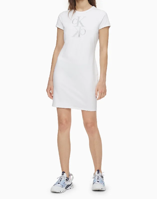 Calvin Klein Glitter Mirror Monogram Logo T-Shirt Dress - Women