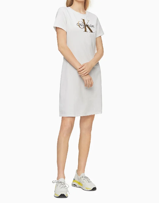 Calvin Klein Metallic Monogram Logo T-Shirt Dress - Women