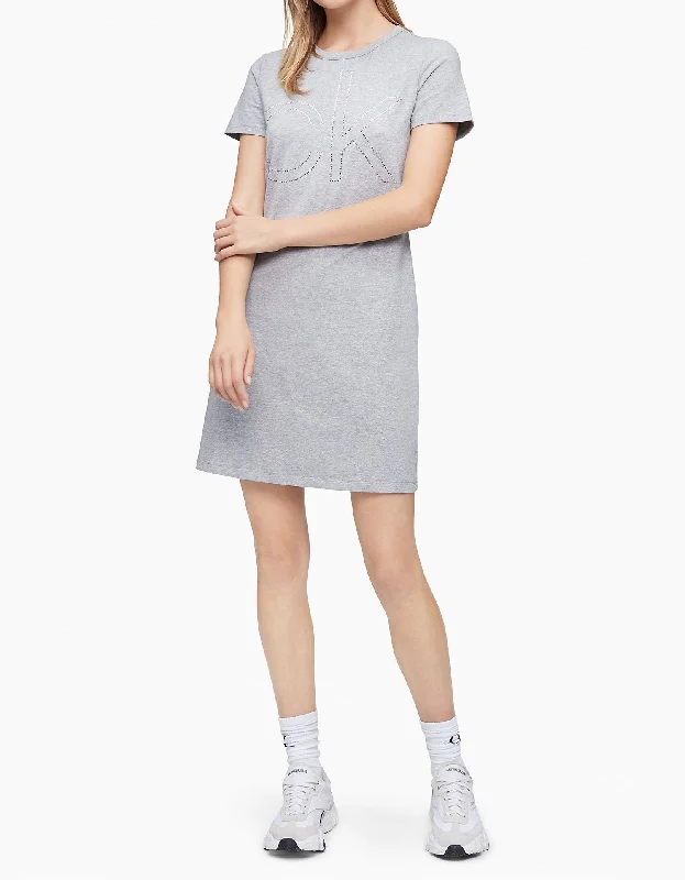 Calvin Klein Rhinestone Logo Short Sleeve T-Shirt Dress - Women