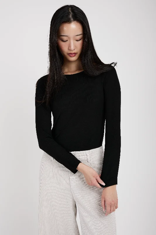 Long Sleeve Modal T-Shirt Top in Black