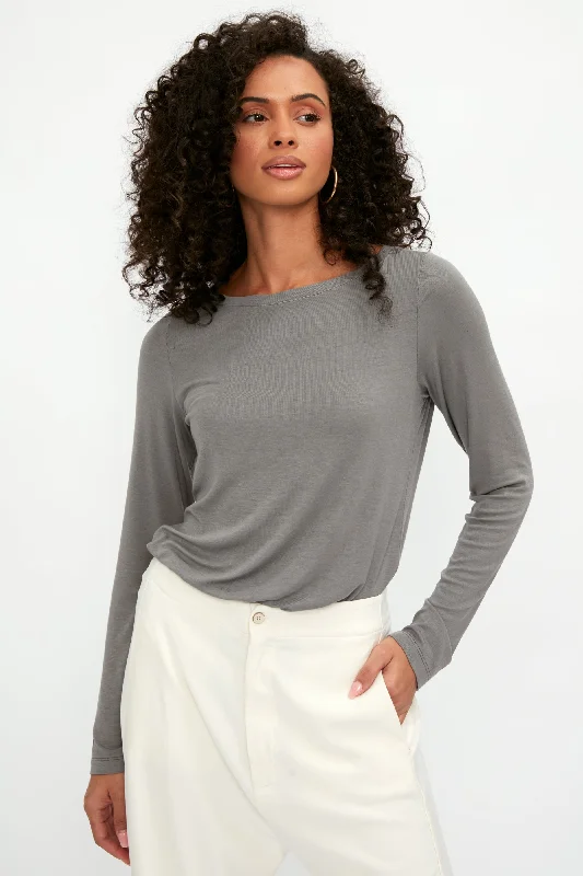 Long Sleeve Modal T-Shirt Top in Grey