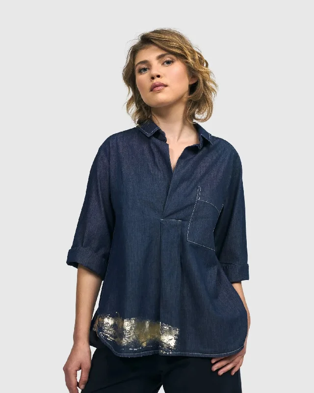 Tallahassee Popover Blouse, Denim