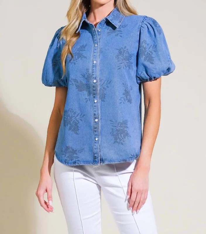 Crisp Canvas Denim Top In Blue Navy