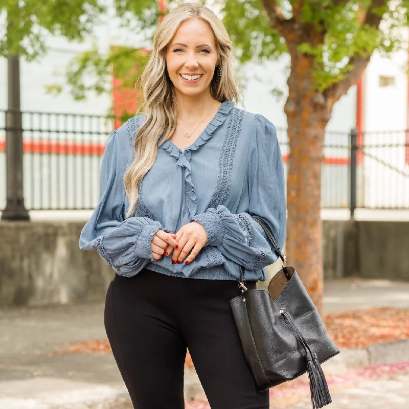 Have Gratitude Top, Denim Blue