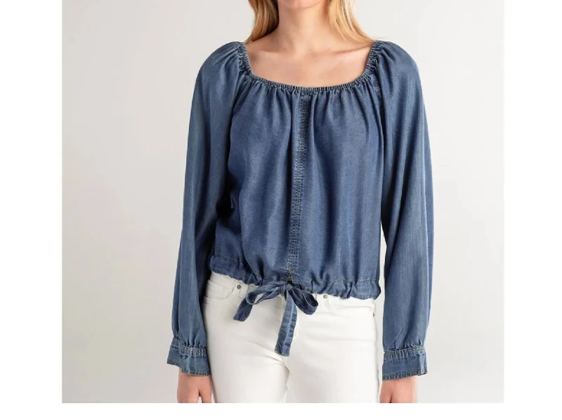 Tie Hem Top In Denim