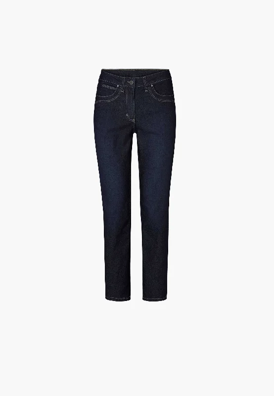 Laura Slim - Medium Length - Washed Dark Blue Denim