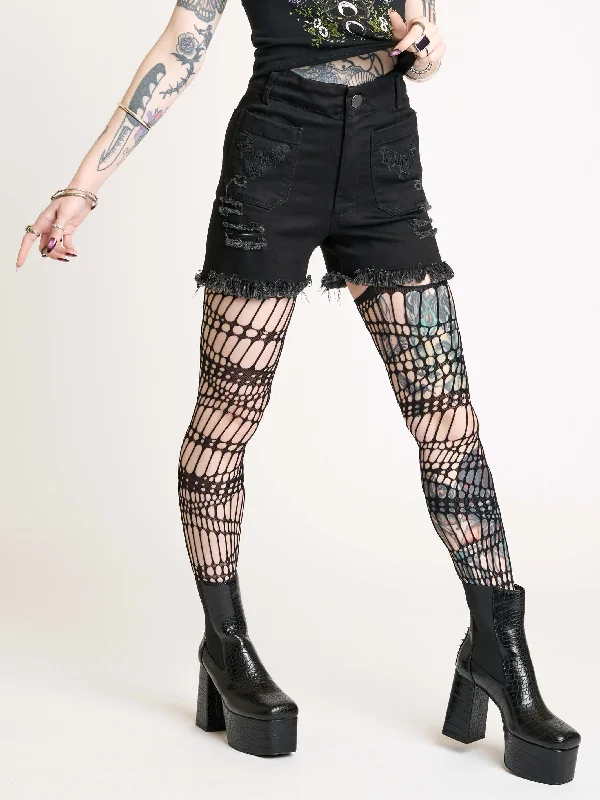 Bat Embroidered Denim Shorts