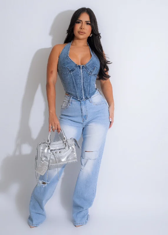 I Choose You Bustier Top Light Denim