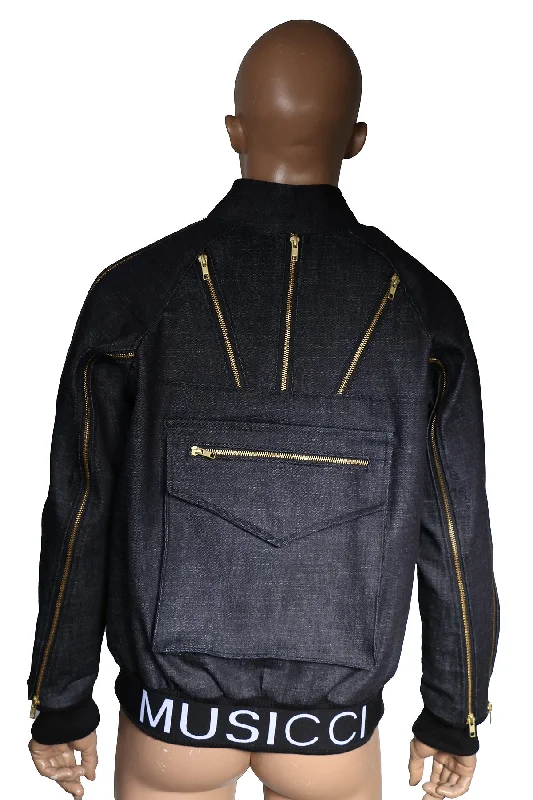 Denim sport Jacket with accesorized zippers+back pocket