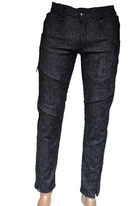 Modern printed floral denim jeans with mega zippers