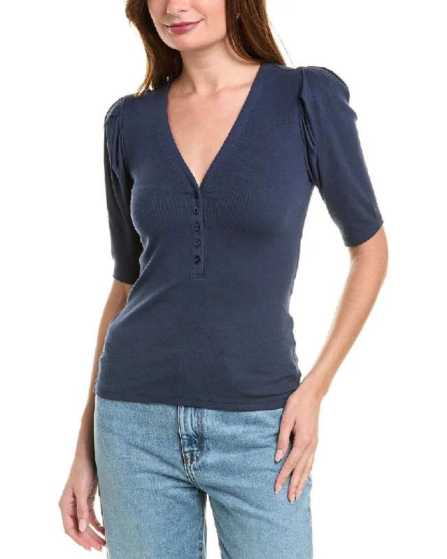 FRAME Denim Rib Ruched Henley Top