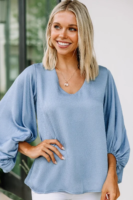 Loud And Clear Denim Blue Satin Blouse