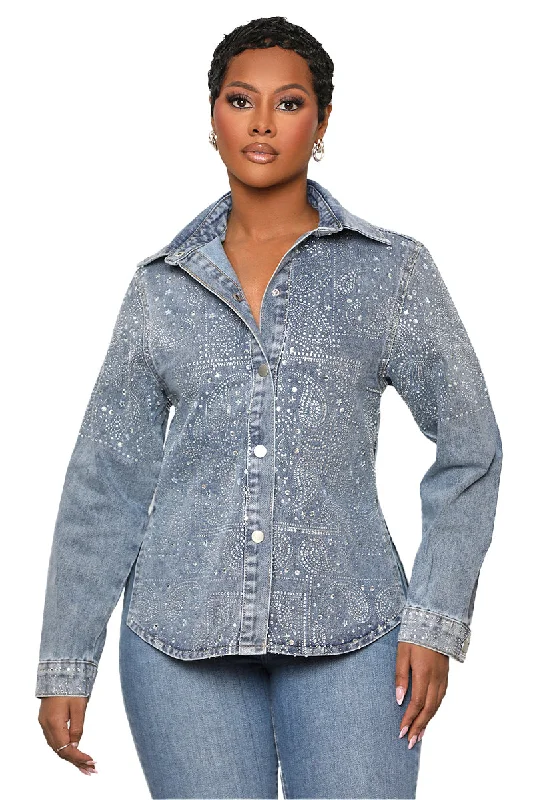 Cowgirl Rhinestone Denim Top- FINAL SALE