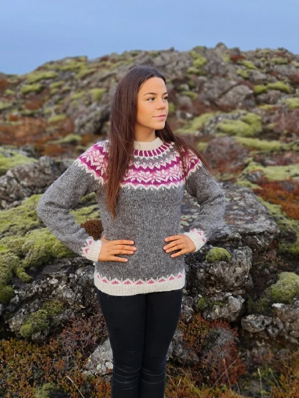 Dagný - Icelandic Sweater - Grey/Pink