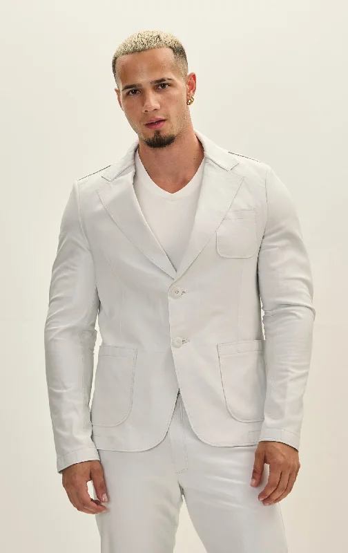 Classic Two-Button Leather Blazer - White