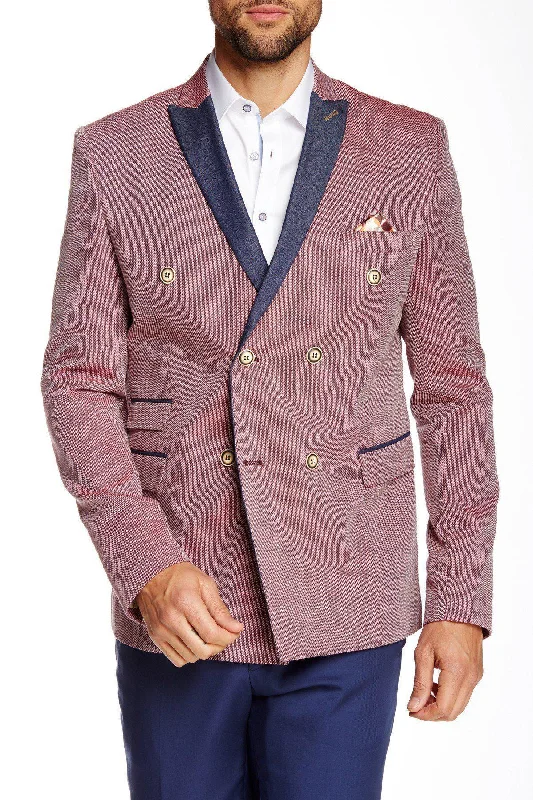 CONTRAST LAPEL DOUBLE BREASTED BLAZER - RED