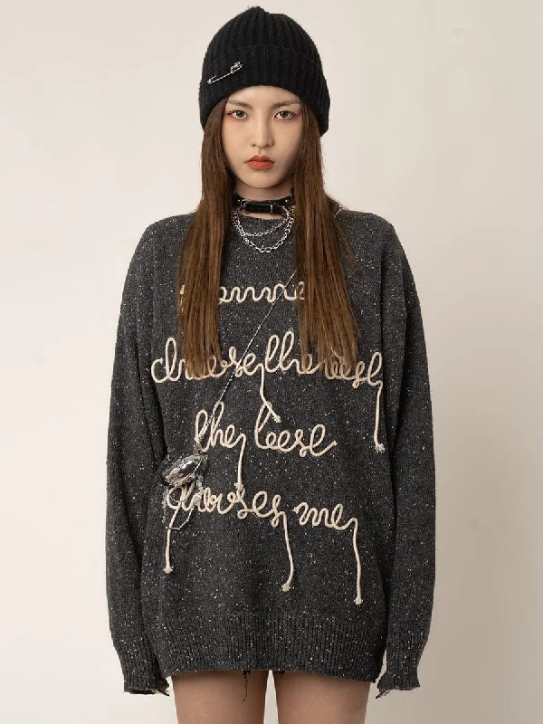 RTK (W) No. 1409 KNITTED EMBROIDERED CURSIVE PULLOVER SWEATER