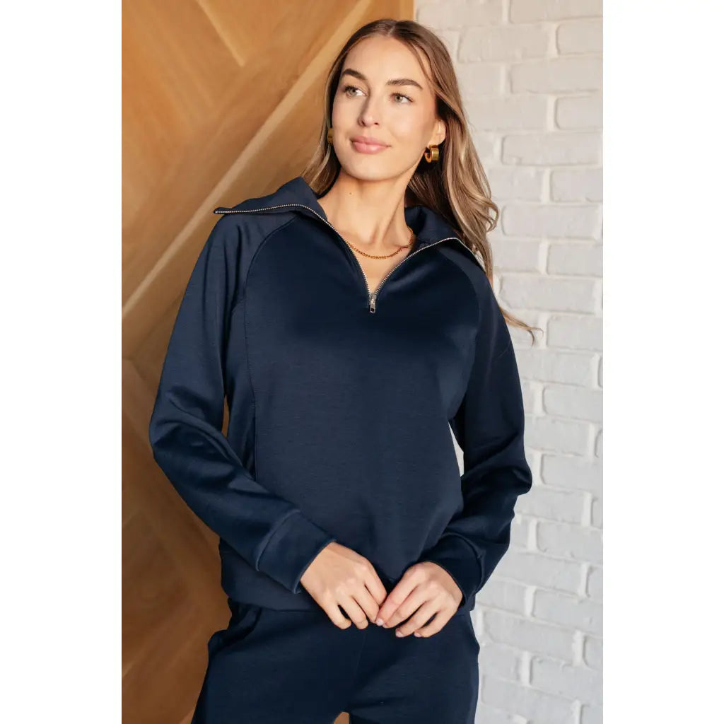 Boujee Basic Travel Zip Pullover in Navy