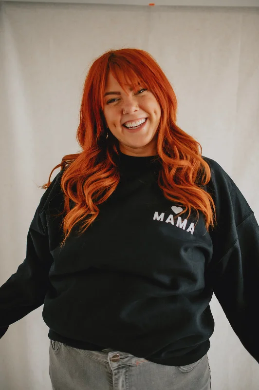 The Mama Heart Pullover Sweatshirt - Black