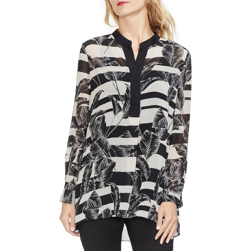 Vince Camuto Womens Tropical Split Neck Pullover Blouse, Black, Medium