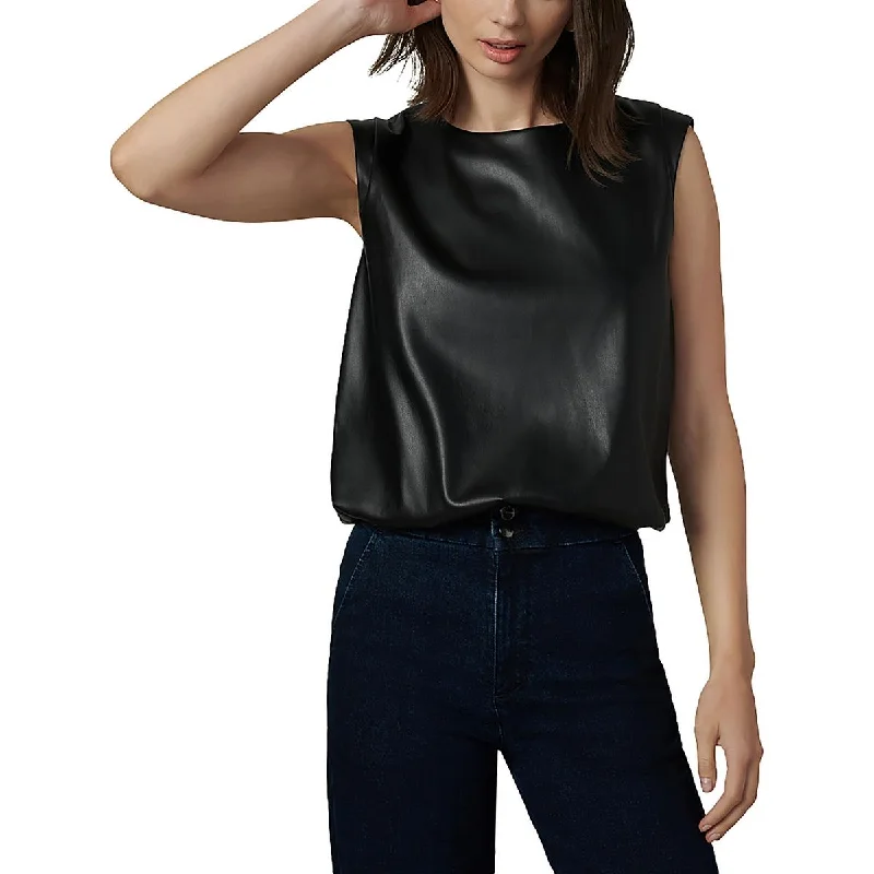 Womens Faux Leather Sleeveless Pullover Top