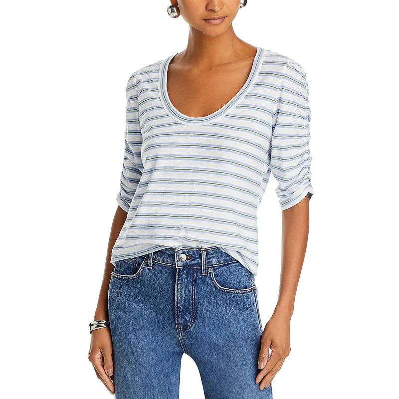 Womens Striped Scoop Neck Pullover Top