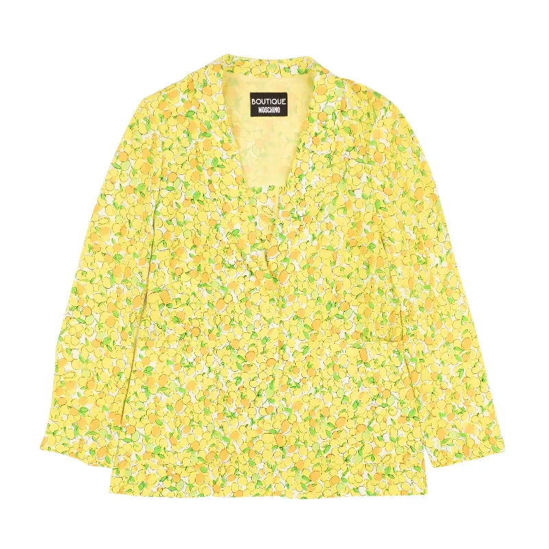 BOUTIQUE MOSCHINO Yellow Lemon Print Silk Blazer