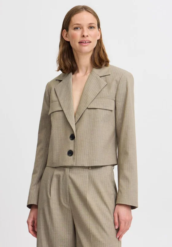 b.young Elottee Cropped Blazer, Taupe