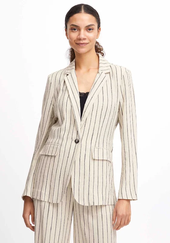 B.Young Johanna Striped Blazer, Linen Black