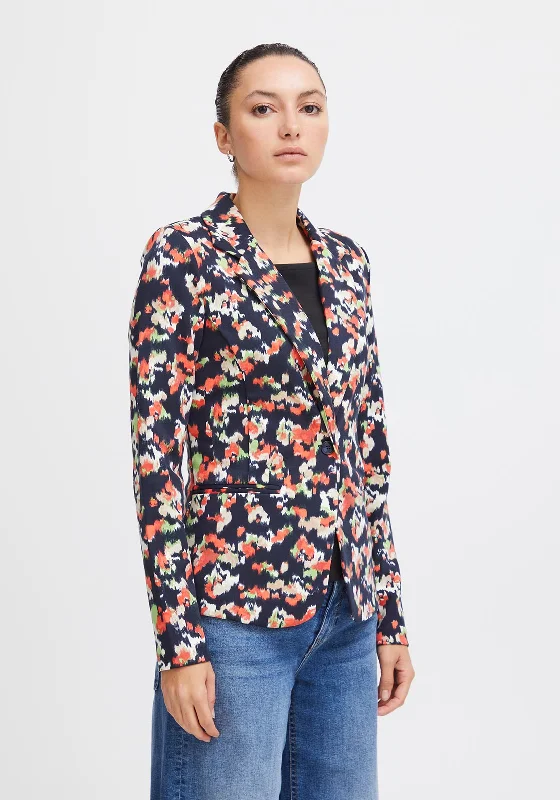 Ichi Kate Floral Print Blazer Jacket, Total Eclipse