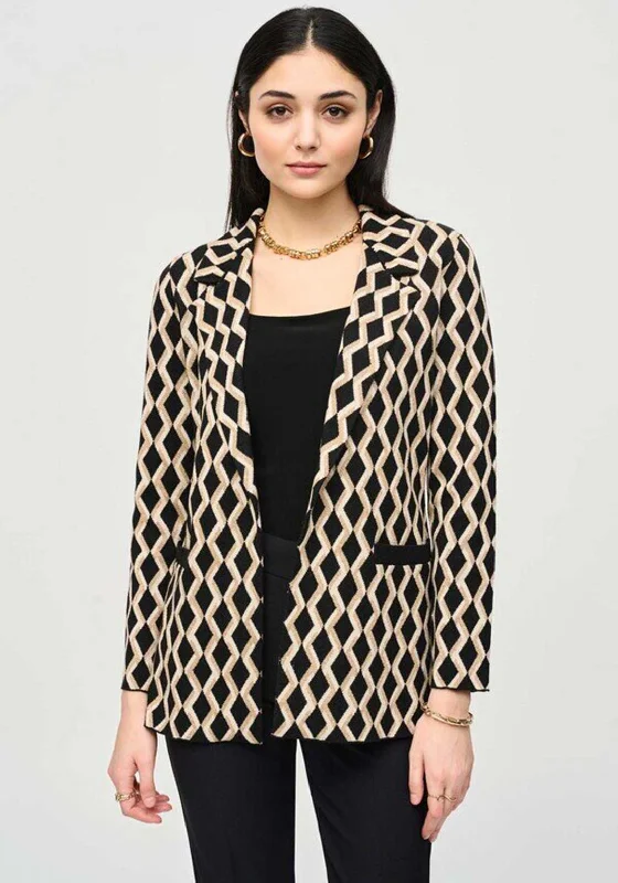 Joseph Ribkoff Printed Knit Jersey Blazer, Black & Gold