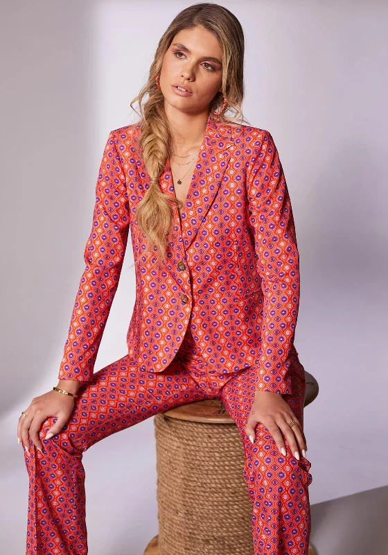 Kate Cooper Lapel Collar Ogee Print Blazer Jacket, Chili