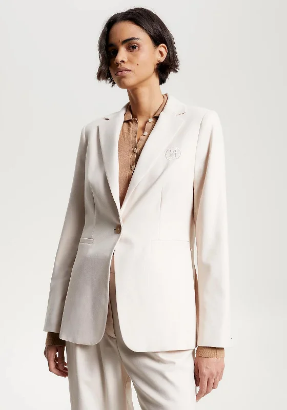 Tommy Hilfiger Womens Monogram Stamp Blazer, Cashmere Creme