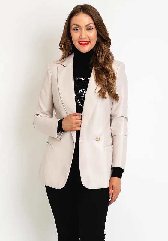 Guess Emelie Faux Leather Blazer, Stone