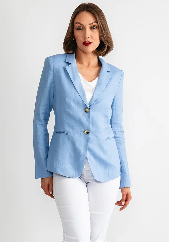 Oui Linen Front Blazer, Light Blue