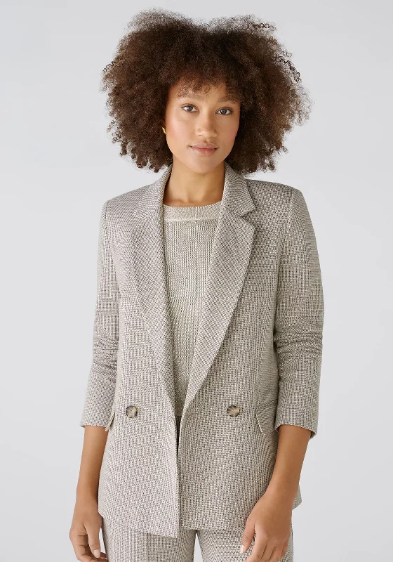 Oui Jersey Houndstooth Double Breasted Blazer, Beige