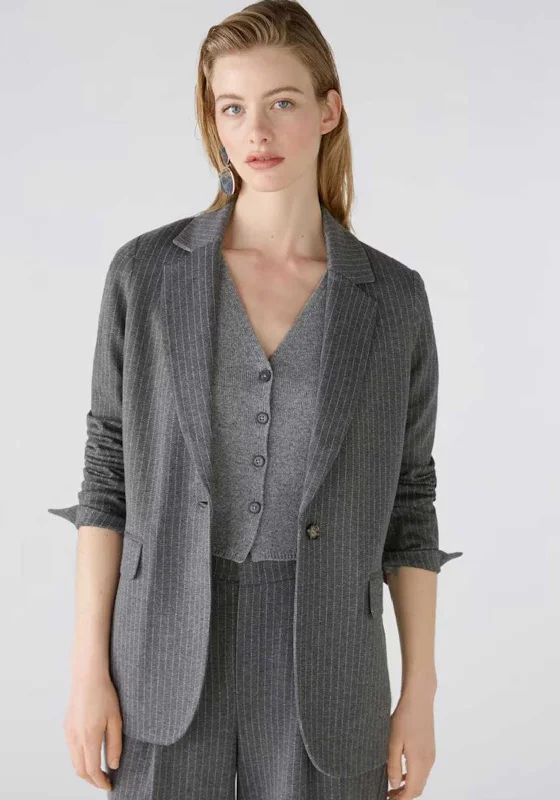 Oui Pinstripe Jersey Blazer, Gery