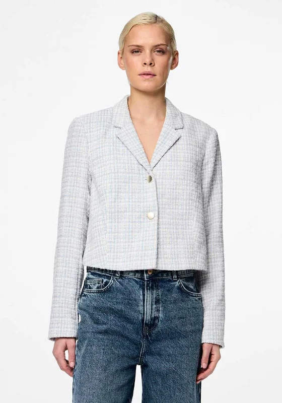 Pieces Koza Cropped Boucle Blazer, Blue Bell