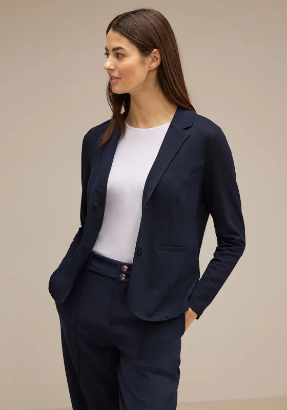 Street One Basic Piqué Blazer, Deep Blue