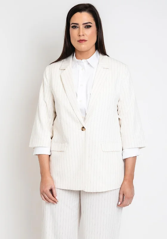 Simple Wish Curve Beatrice Pinstripe Blazer, Cream