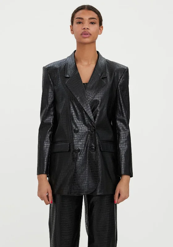 Vero Moda Dareen Faux Croc Oversize Blazer, Black